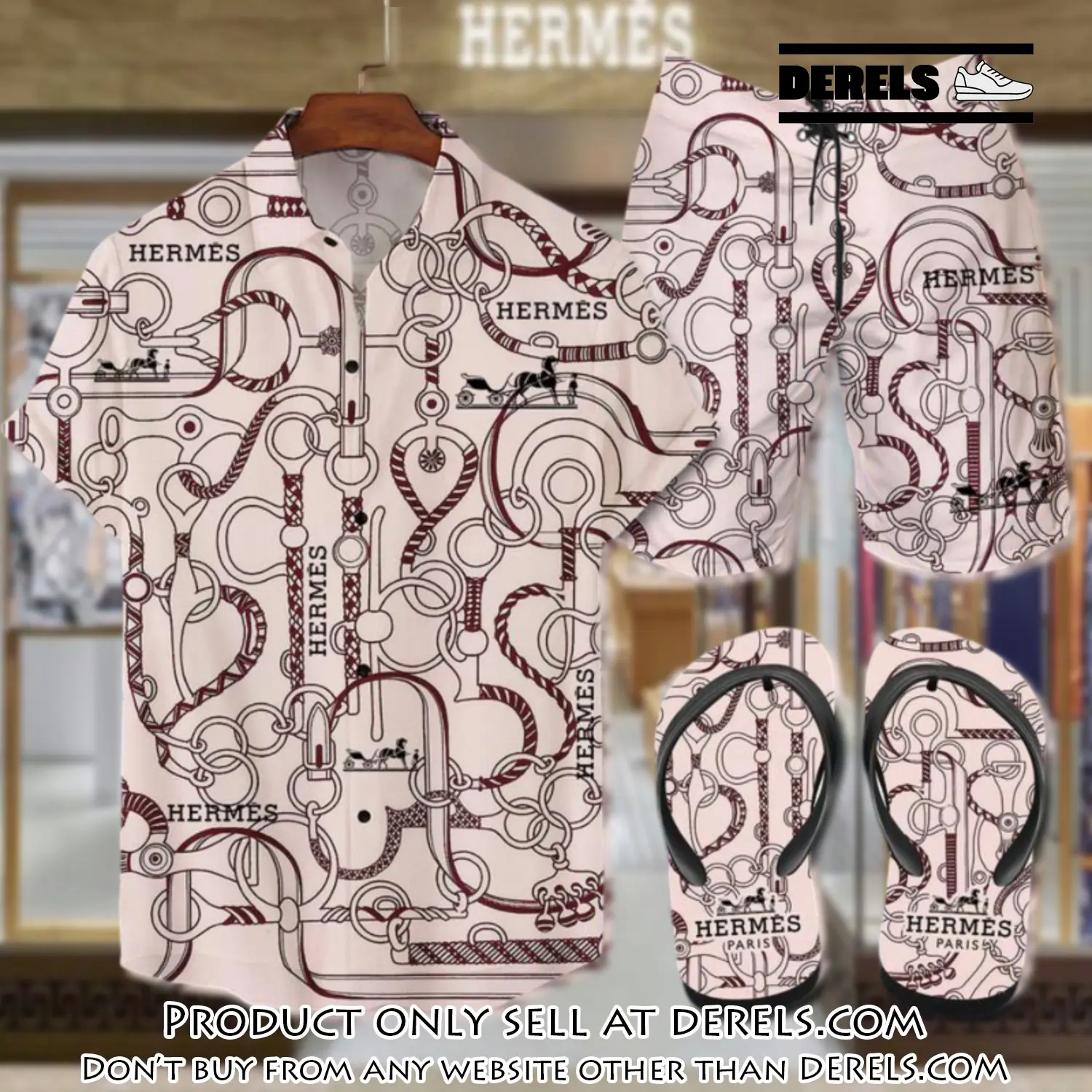 Hermes flip flops and combo hawaii shirt shorts luxury brand summer outfit hsf084 dr2518999